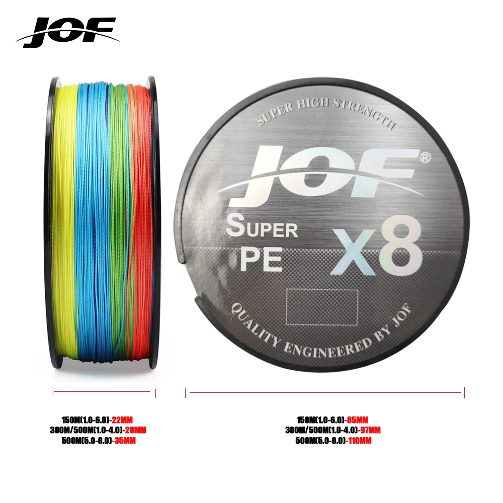 JOF 8 가닥 낚시 라인 150M 300M 500M 멀티 필라멘트 낚시 라인 낚시 액세서리 낚시 낚시 잉어에 대한 땋은 코드