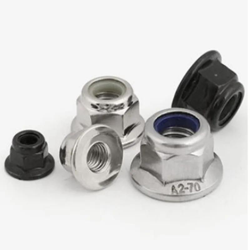 2-50pcs M3 M4 M5 M6 M8 M10 M12 검정색 플랜지가있는 스테인레스 스틸 나일론 잠금 너트 삽입 잠금 너트 자동 잠금 Nylock 너트
