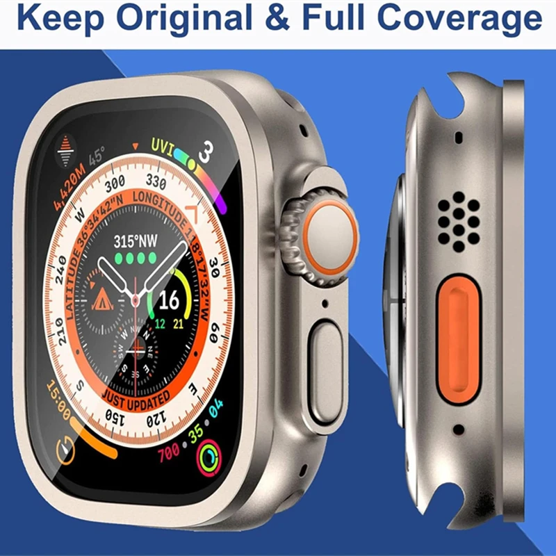 Apple Watch Ultra 2 용 알루미늄 합금 케이스 + 강화 유리 iWatch Ultra 49mm 커버 필름 용 49mm 스크래치 방지 화면 보호기