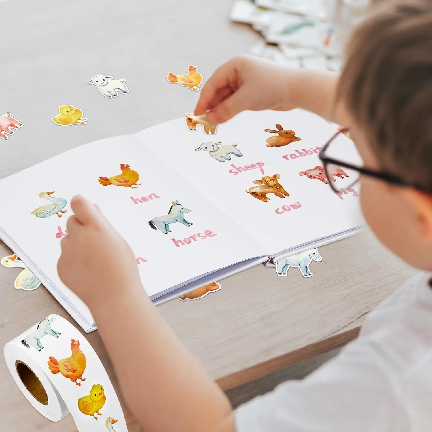 100-500pcs 만화 농장 동물원 동물 스티커 장식 보상 DIY 스티커 스크랩북 스케이트 보드 라운드 씰링 라벨 편지지
