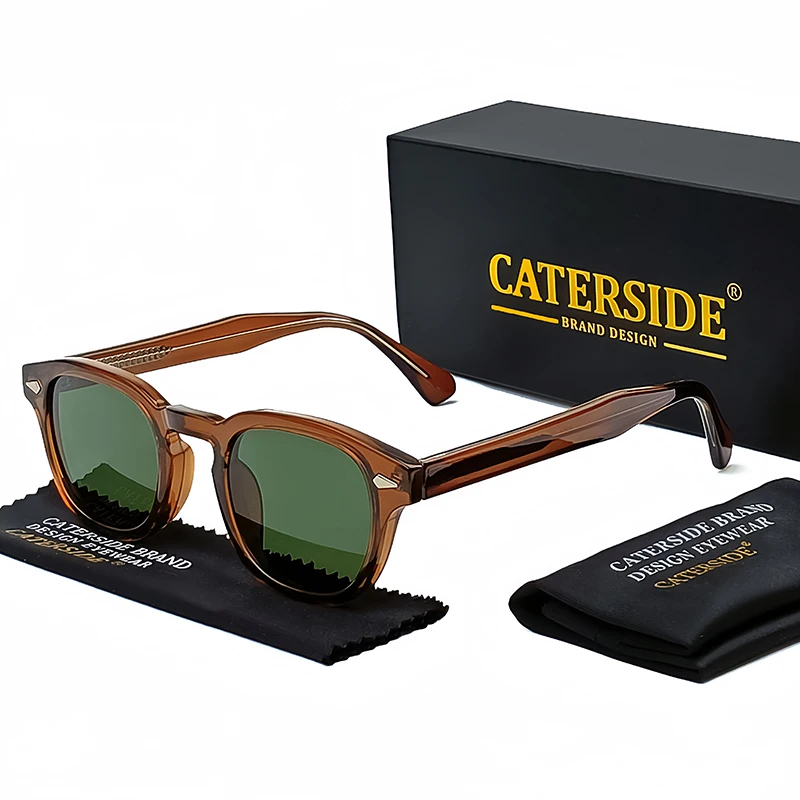 CATERSIDE 레트로 라운드 남자 선글라스 펑크 프로피온산 핀 템플 럭셔리 선글라스 여성 스포츠 레저 파티 안경 UV400