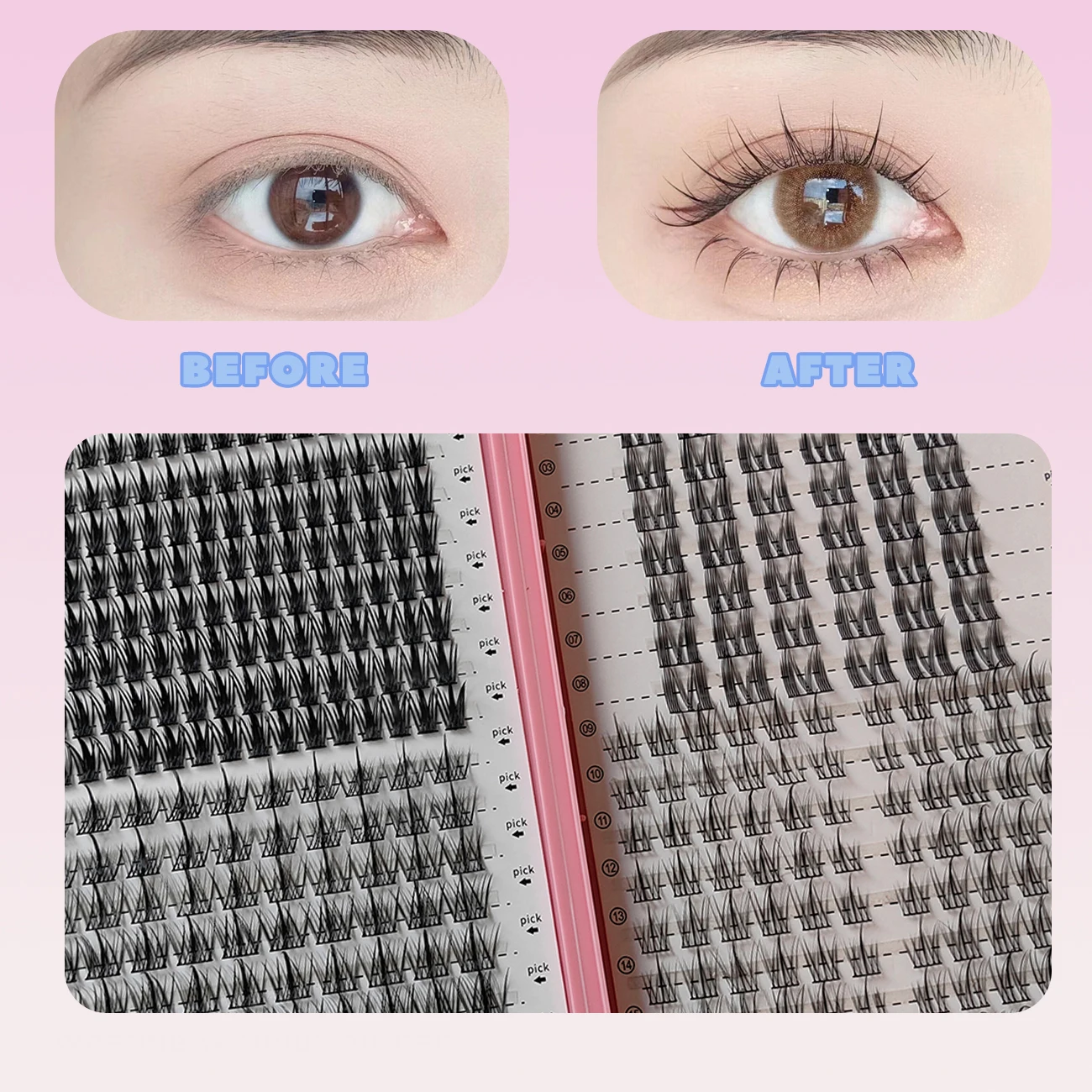 가짜 속눈썹 믹스 32 행 대용량 천연 DIY 확장 용품 속눈썹 클러스터 멀티 스타일 퓨전 전문 메이크업
