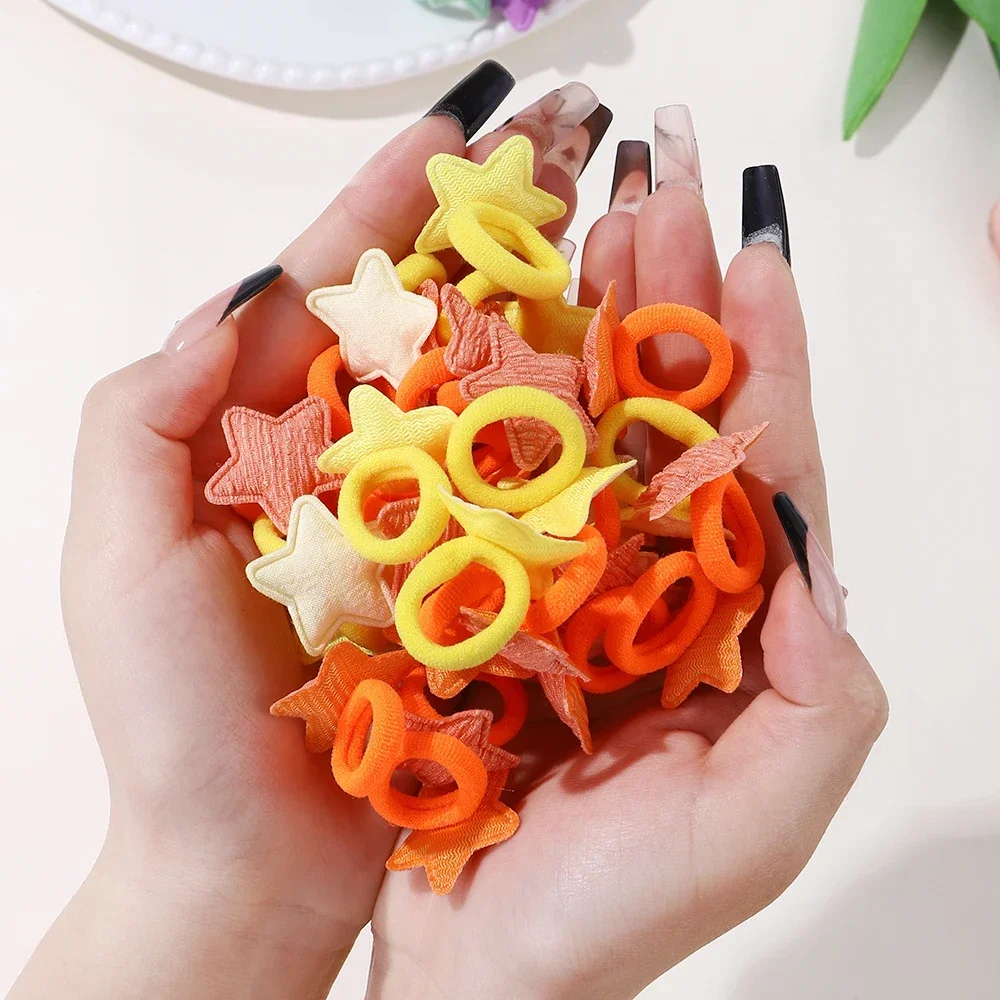 10/20pcs 소녀 핑크 하트 스타 어린이 헤어 루프 해를 끼치 지 않는 머리 만화 수건 밧줄 포니 테일 홀더 미니 고무 밴드 키즈 모자를 쓰고 있죠