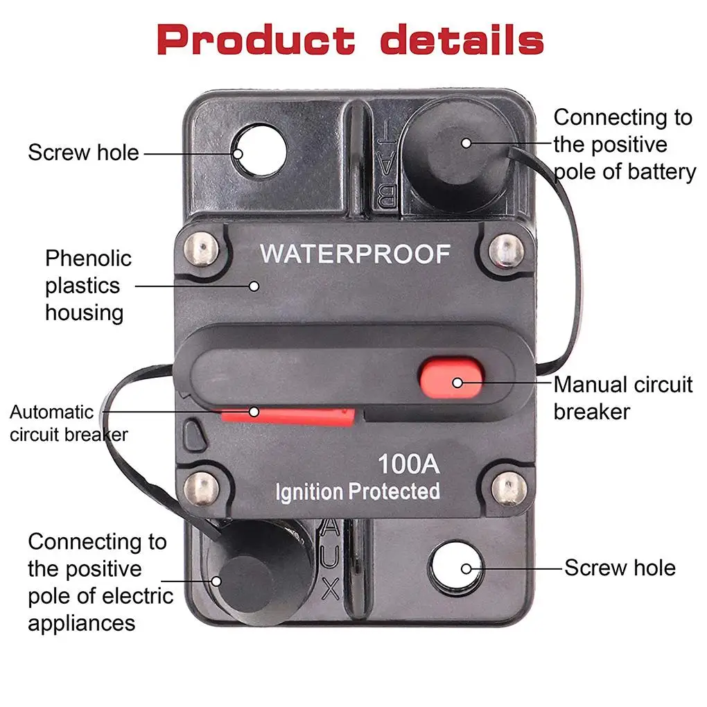 30A 40A 50A 60A 70A 80A 100A 120A 150A 200A 250A 300A 앰프 회로 차단기 퓨즈 리셋 12-48V DC 자동차 보트 자동차 방수
