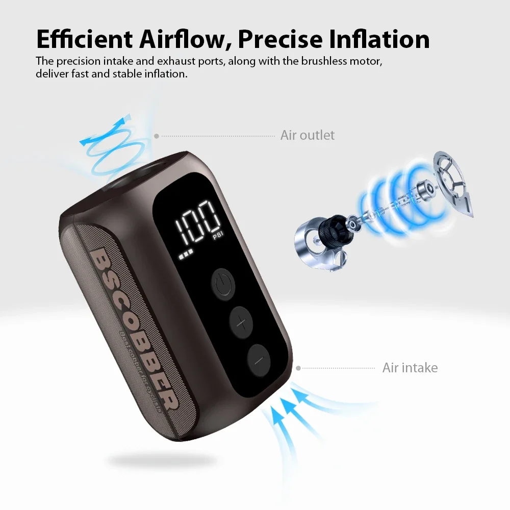 BSCOBBER A5mini 휴대용 공기 펌프 휴대용 충전식 무선 자전거 액세서리 타이어 팽창기 100PSI 고압
