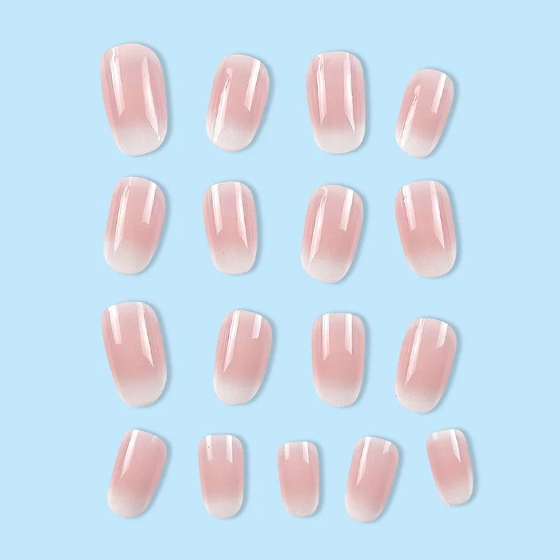 24Pcs 손톱에 타원형 짧은 핑크 프레스 달콤한 Sassy Cool Women & Girl 이동식 웨어러블 네일 아트를위한 간단한 Ombre 봄 거짓 손톱