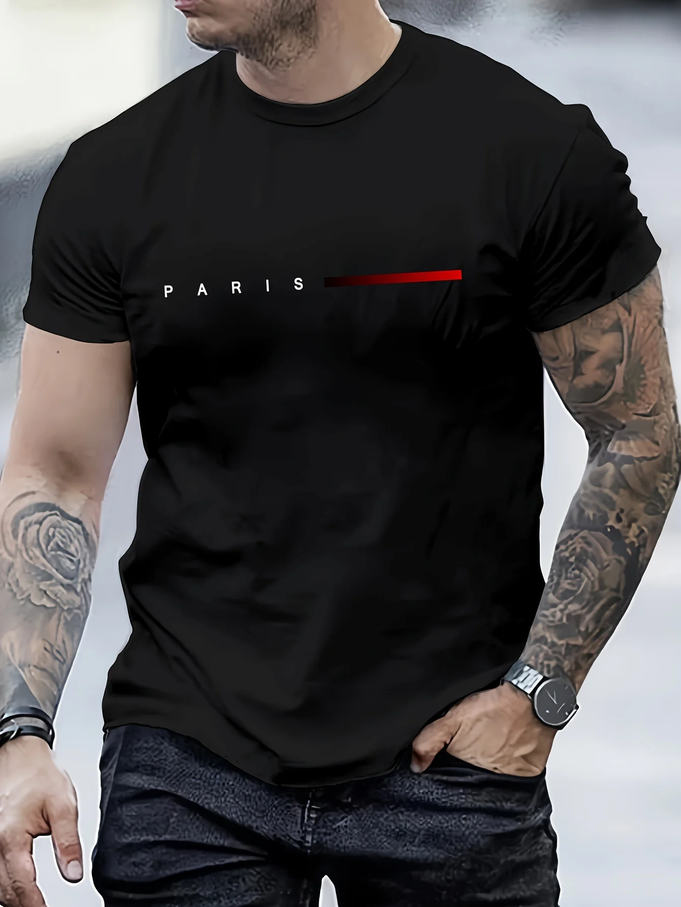 남성용 100% 코튼 여름 루즈 PARIS 크리에이티브 레터 프린트 캐주얼 슬림핏 라운드 넥 반팔 티셔츠 탑 title=남성용 100% 코튼 여름 루즈 PARIS 크리에이티브 레터 프린트 캐주얼 슬림핏 라운드 넥 반팔 티셔츠 탑 