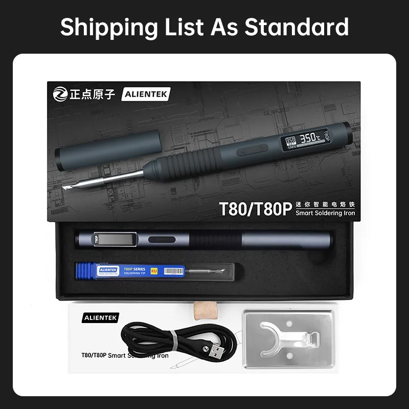 ALIENTEK T80 T80P 스마트 납땜 인두 PD 65W QC 조정 가능한 일정한 온도 휴대용 스마트 납땜 인두 키트 C245 도구