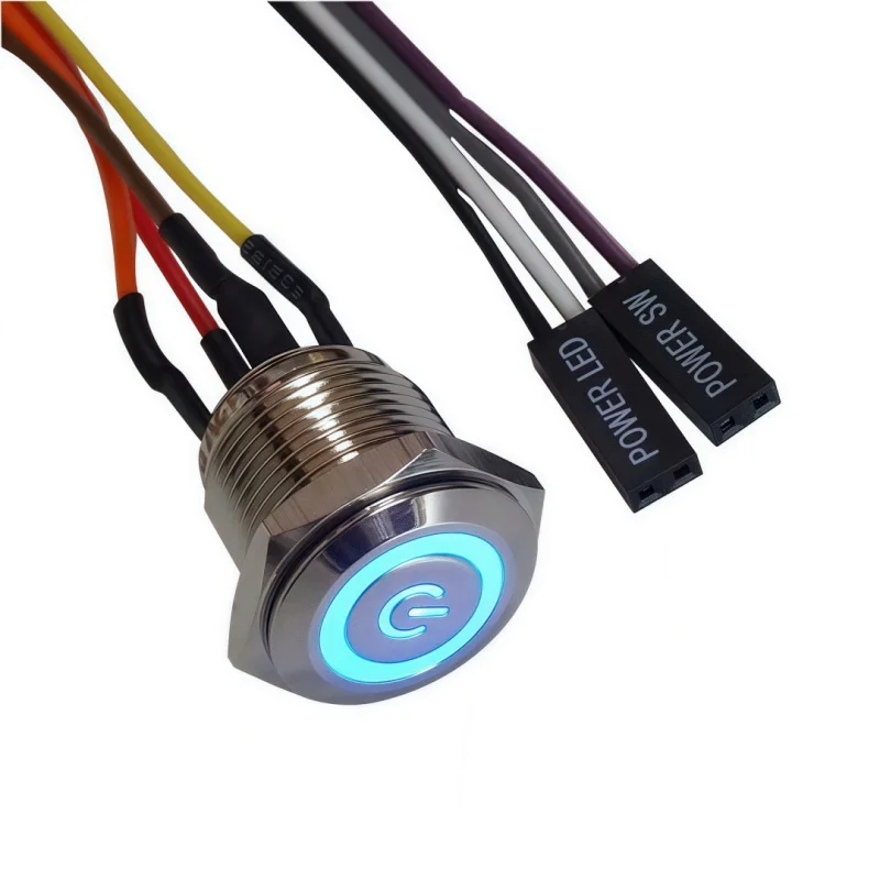 12mm/16mm19mm PC 전원 스위치 호스트 시작 재시작 LED 금속 버튼(50cm DuPont 라인 포함)