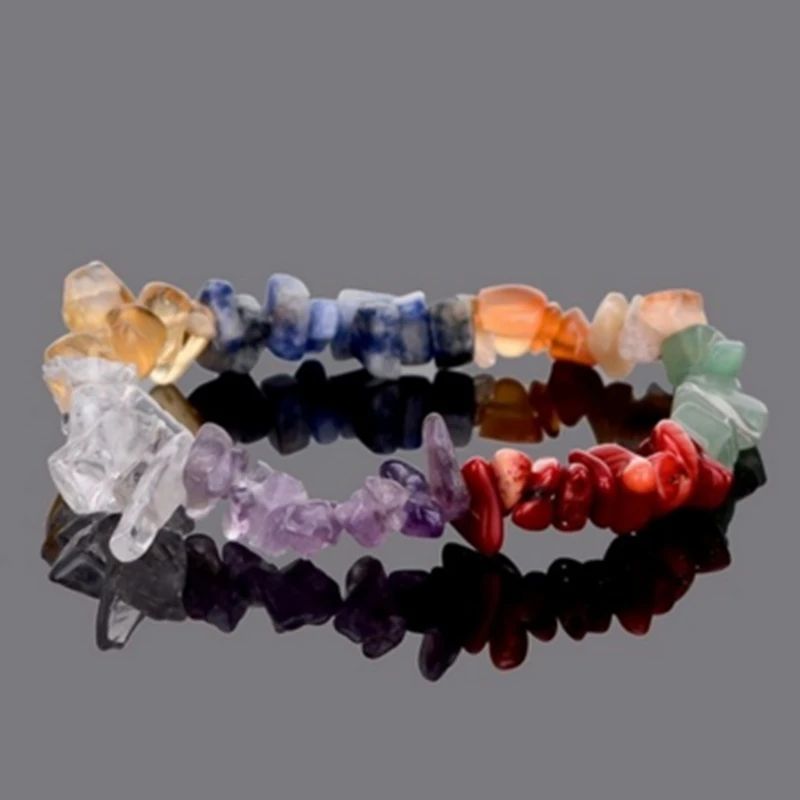 Reiki 치료 크리스탈 쿼츠 천연석 팔찌 매력 원시 칩 치유 차크라 요가 스트레치 팔찌 여성용 남성용 소년 소녀
