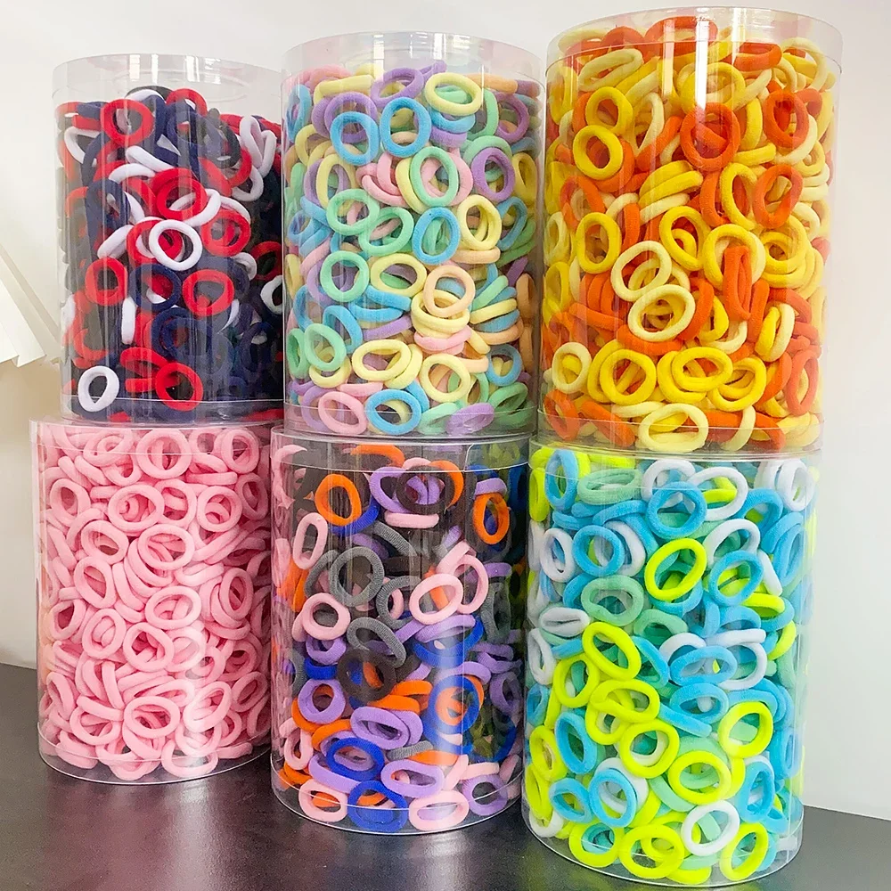 100/300/500 pcs 소녀 다채로운 탄성 헤어 밴드 포니 테일 잡아 헤어 타이 고무 밴드 Scrunchie 헤어 액세서리 밴드 소녀를위한
