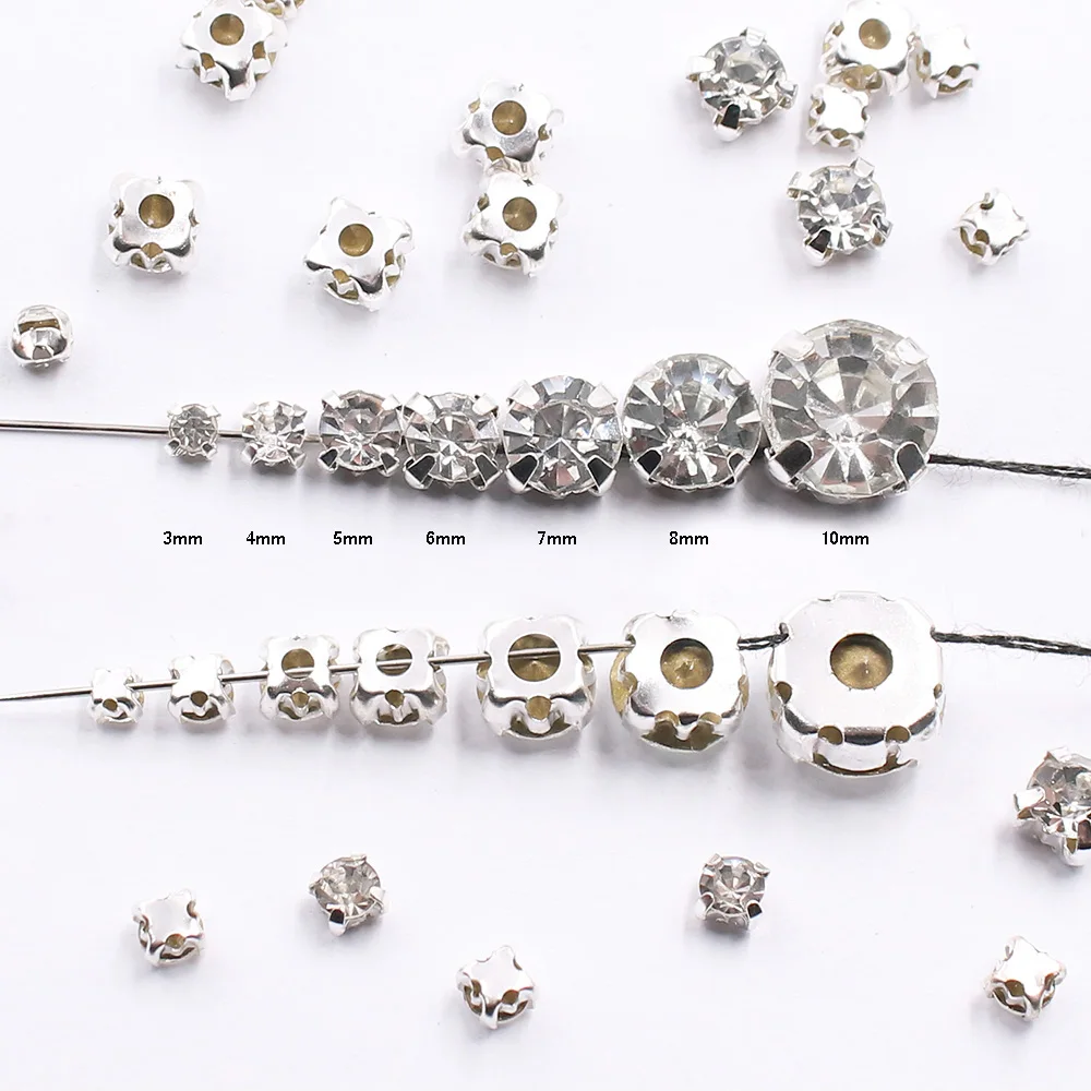 SS12-SS40 크리스탈 유리 돌 실버 클로 컵 라인 석 Strass 돌과 크리스탈 의류에 대 한 라인 석 바느질 DIY 패브릭