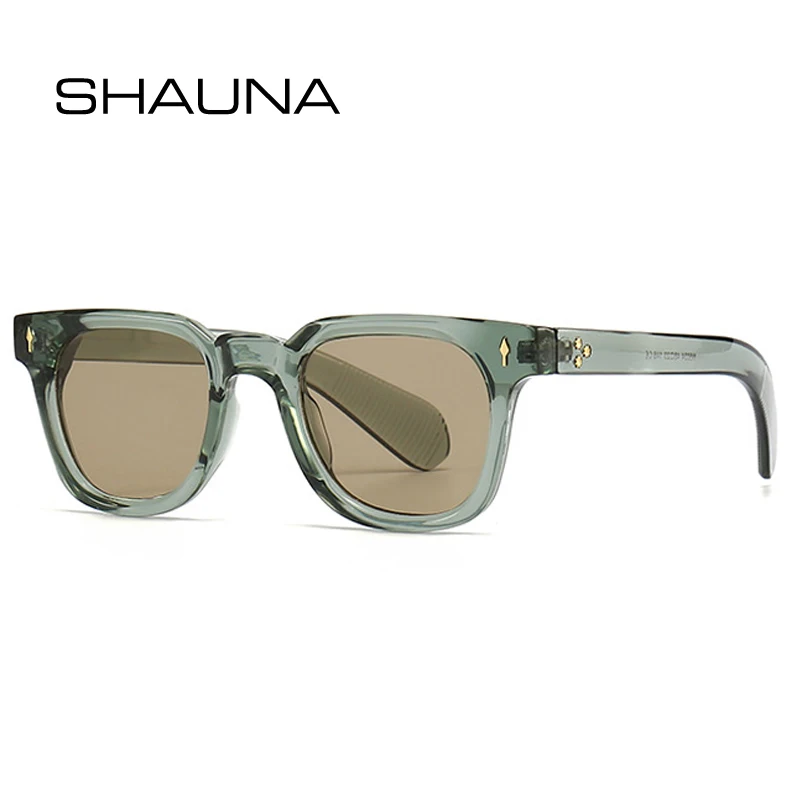 SHAUNA 레트로 스퀘어 남성 리벳 선글라스 음영 UV400 패션 여성 녹색 태양 안경 title=SHAUNA 레트로 스퀘어 남성 리벳 선글라스 음영 UV400 패션 여성 녹색 태양 안경 