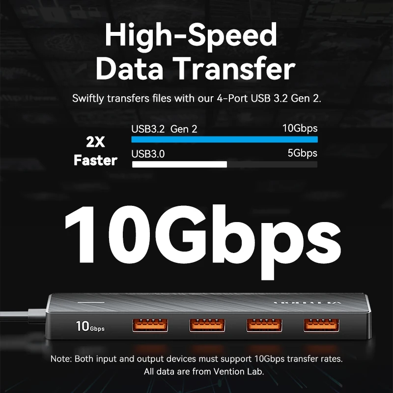 Vention Usb 허브 4 포트 ABS 허브 USB 3.2 10Gbps 노트북 용 Xiaomi Macbook PC 컴퓨터 액세서리 용 멀티 분배기 어댑터