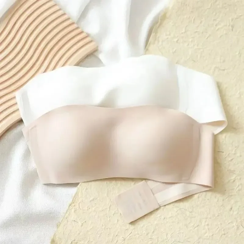 섹시한 원활한 튜브 탑 브래지어 보이지 않는 끈이 없는 브래지어 여성 속옷 얇은 미끄럼 방지 푸시 업 Bralette 무선 여성 란제리