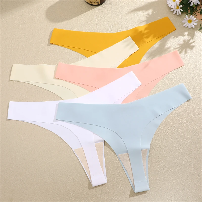 FINETOO 3PCS 여성 아이스 실크 원활한 속옷 팬티 섹시한 V-허리 스포츠 가죽 끈 낮은 상승 10 Soild 색상 통기성 g-문자열