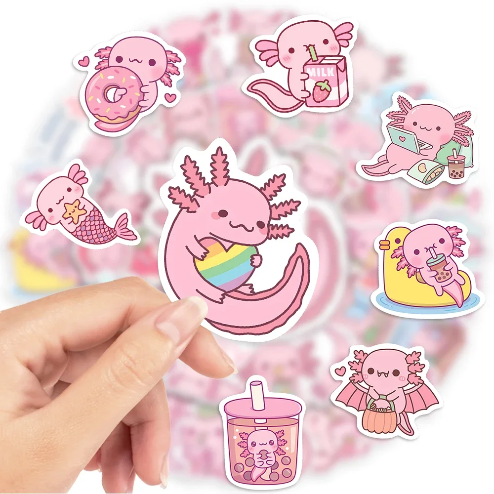 Kawaii 만화 Axolotl 스티커 귀여운 동물 어린이 DIY 장난감 선물 낙서 데칼 전화 수하물 노트북 스크랩북 방수