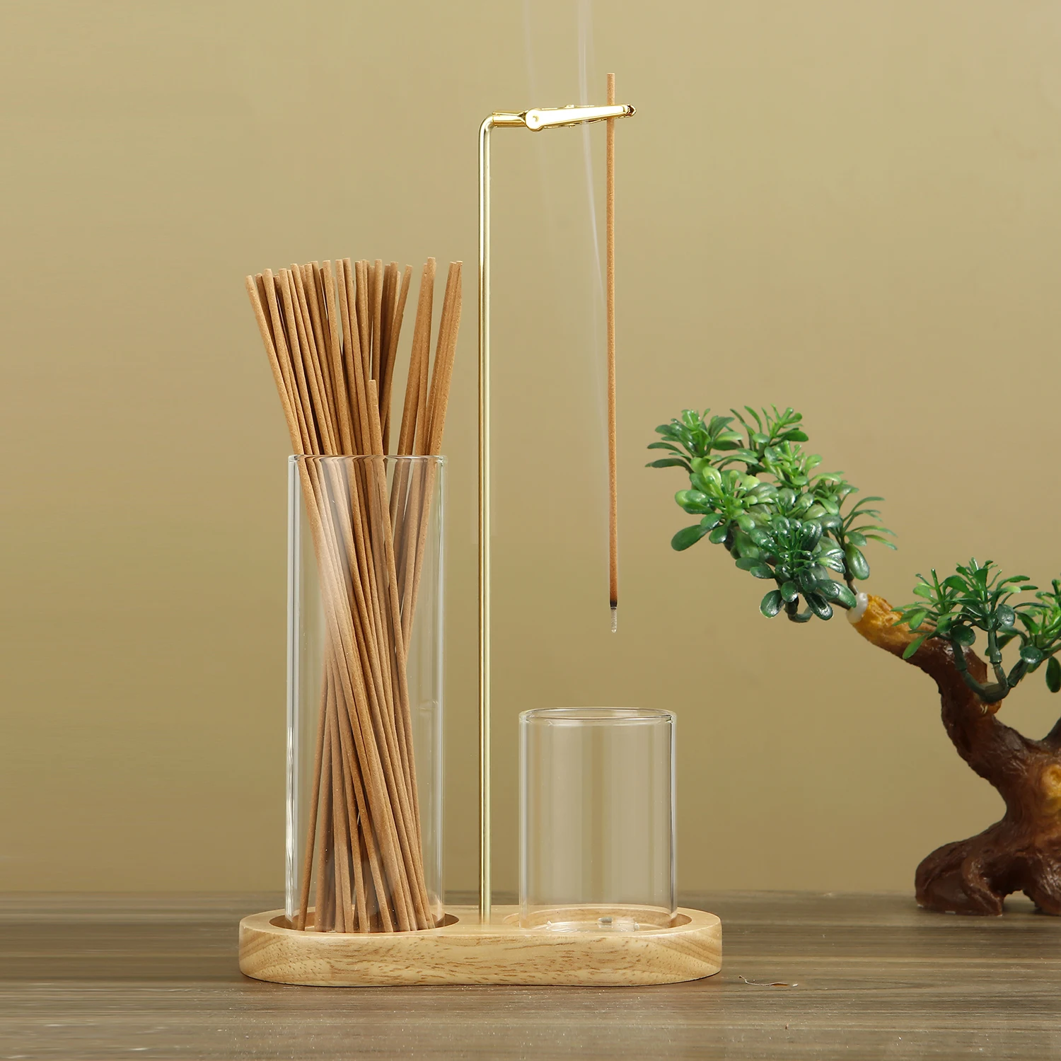 스틱 용 2 in 1 향 홀더 이동식 유리 재 포수 및 향 스틱 주최자가있는 Anti-Ash Flying Incense Burne
