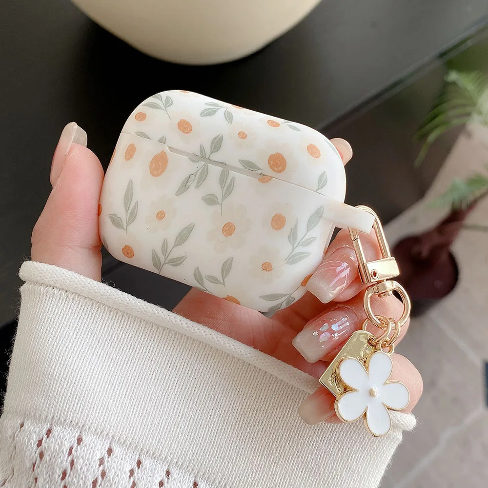 Apple AirPods 4 ANC 플라워 프린트 이어폰 케이스 AirPods 2 3 Pro2 실리콘 소프트 무선 헤드폰 커버 (키 체인 포함)