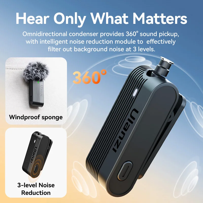 Ulanzi A100 무선 마이크 Lavalier MIC for iPhone 16 15 Pro(Max) 카메라 사운드 녹음 실시간 모니터링 J12 업그레이드