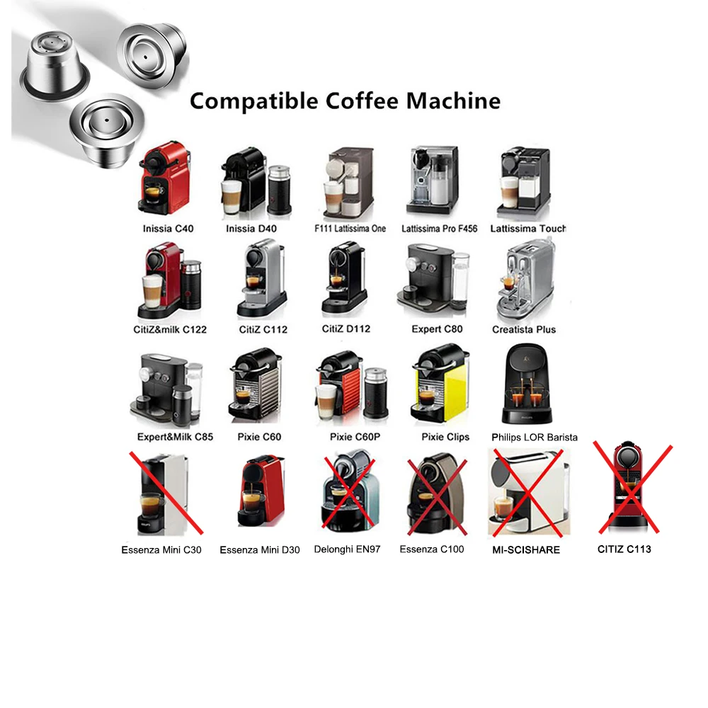 재사용 가능한 네스프레소 커피 캡슐 컵 스테인레스 스틸 리필 형 커피 캡슐 리필 필터 Coffeeware