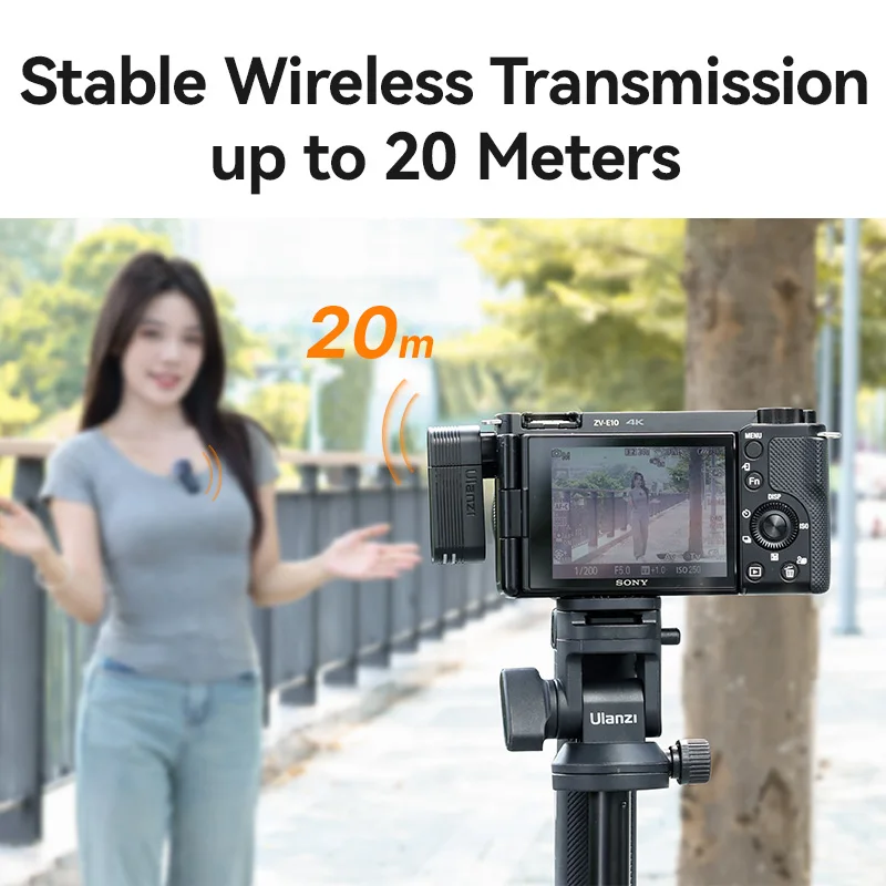 Ulanzi A100 무선 마이크 Lavalier MIC for iPhone 16 15 Pro(Max) 카메라 사운드 녹음 실시간 모니터링 J12 업그레이드