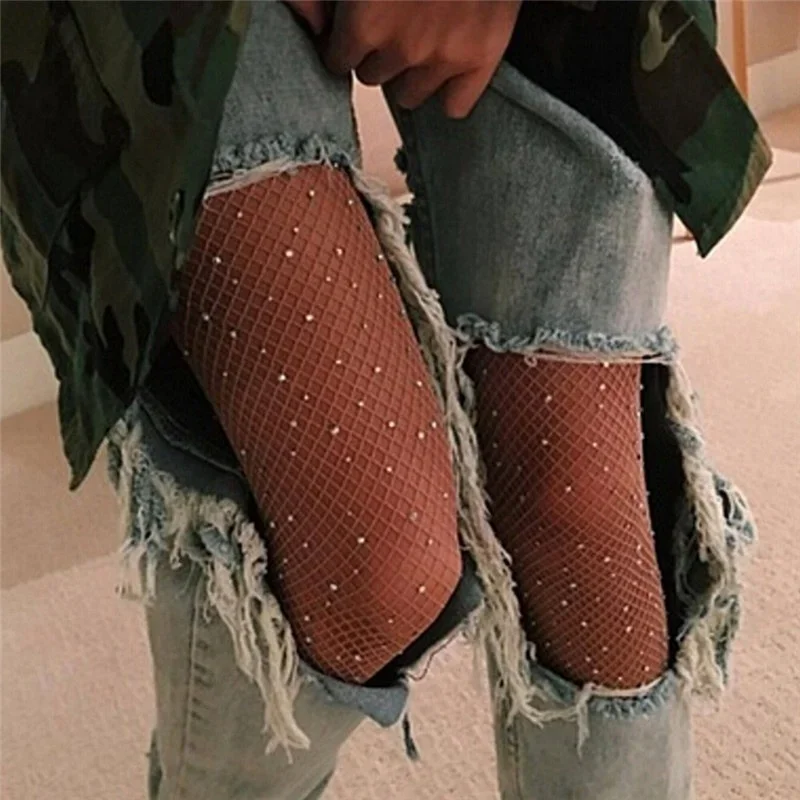 Fishnet 다이아몬드 팬티 스타킹 여성 패션 반짝 이는 그물 스타킹 여성 슬림 라인 석 메쉬 나일론 스타킹 스타킹