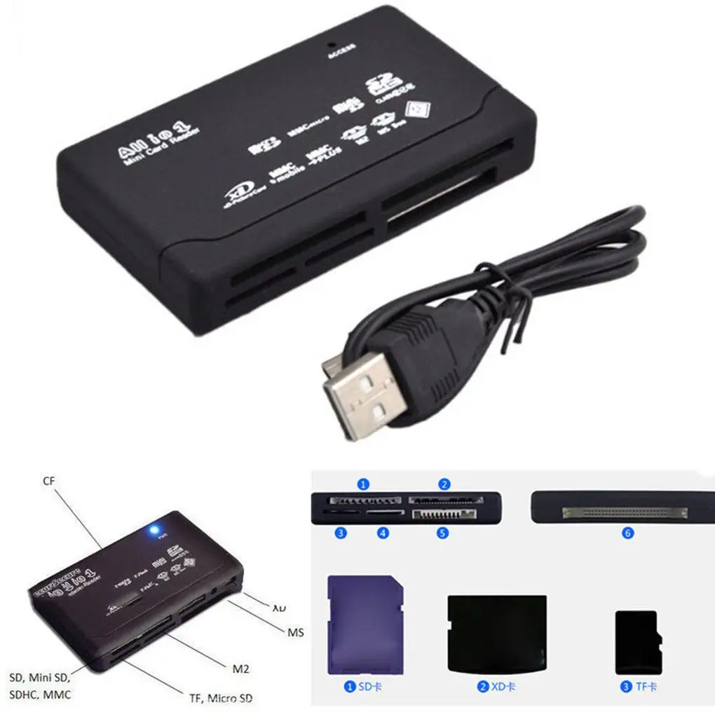 올인원 카드 리더기 USB 2.0 SD 카드 리더기 어댑터 지원 TF CF SD 미니 SD SDHC MMC MS XD