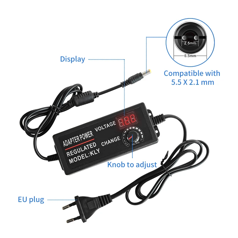 AC DC 조정 가능한 어댑터 12V 볼트 LED 디스플레이 화면 전원 공급 장치 DC 잭 커넥터 플러그가있는 220V ~ 3V 5V 9V 12V 24V 36V