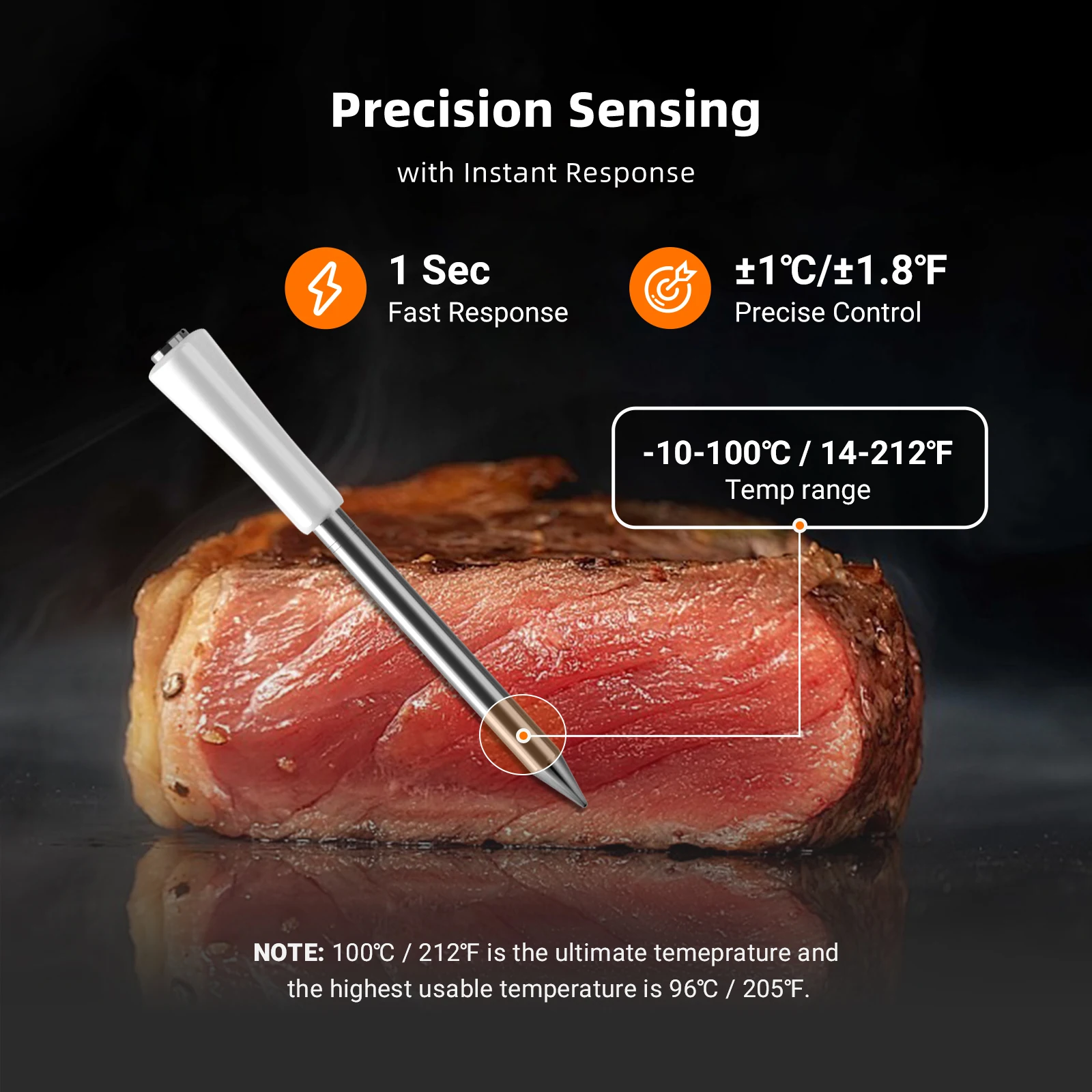 INKBIRD INT-11I-B 미니 무선 고기 온도계, Bluetooth 5.4 1000ft, 1s 응답, IP67, 26개 사전 설정, LED 디스플레이, 바베큐/그릴용