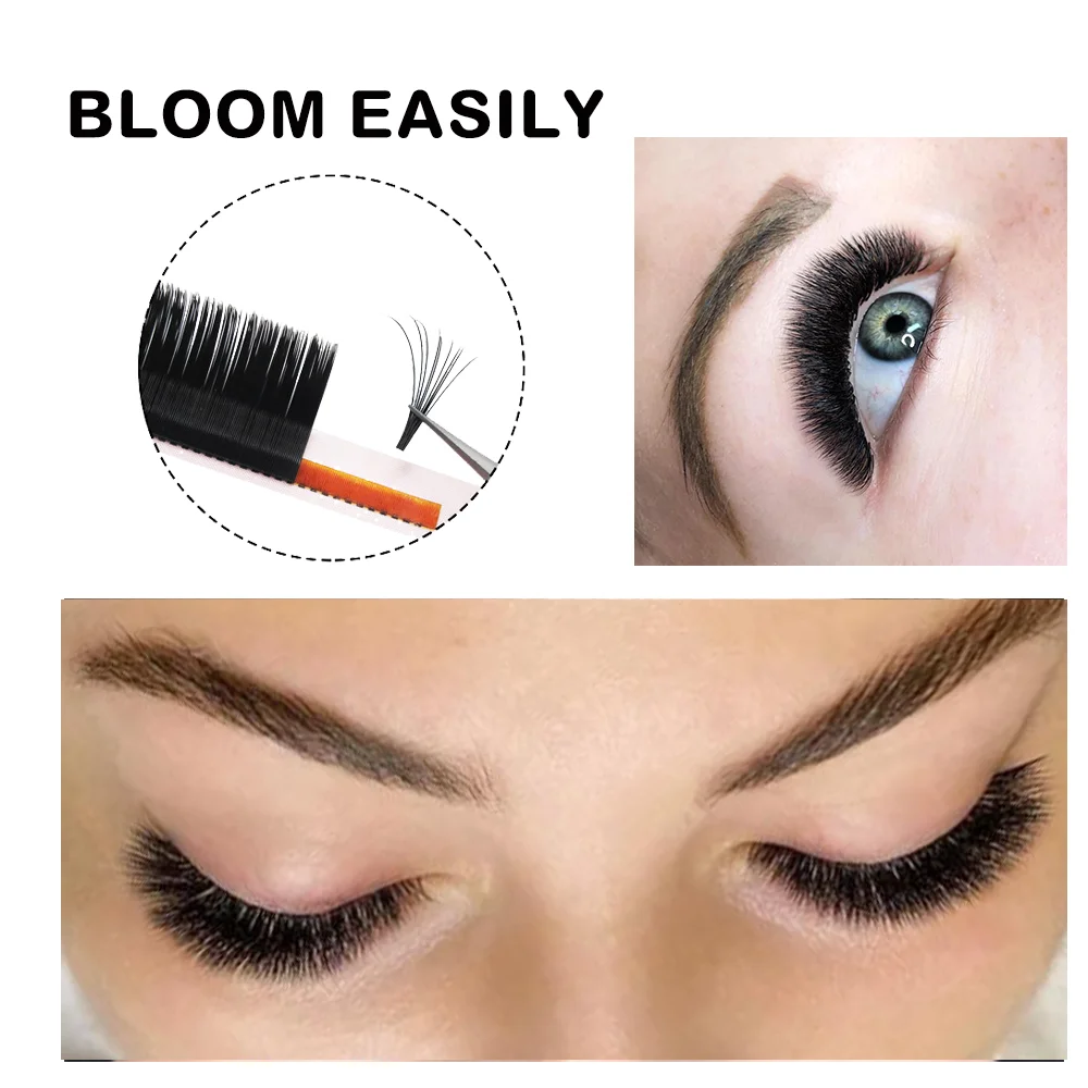 MASSCAKU Easy Fanning Bloom 속눈썹 Austomatic Flowering Volume Faux Mink 개별 속눈썹 두꺼운 자연 속눈썹 연장