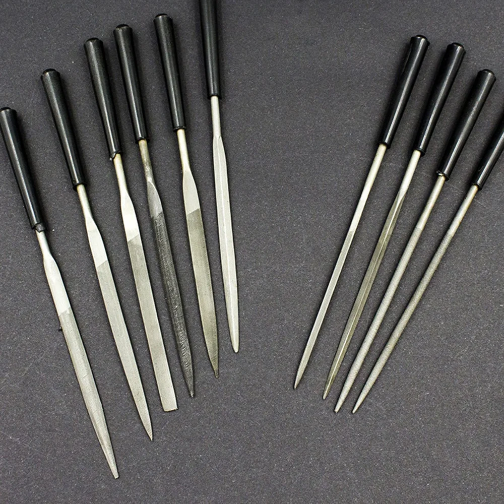 STONEGO 바늘 파일 세트, 5PCS/10PCS, 3x140mm, 보석상, 다이아몬드 조각, 금속, 유리 및 석재 공예, 수공구용