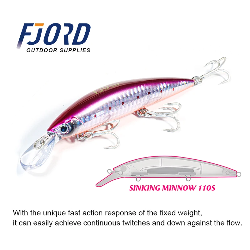 FJORD 헤비 싱킹 미노우 낚시 미끼, 긴 캐스팅 바다 인공 미끼 저크베이트, 110S, 37g, 90S, 29g, 70S, 17g