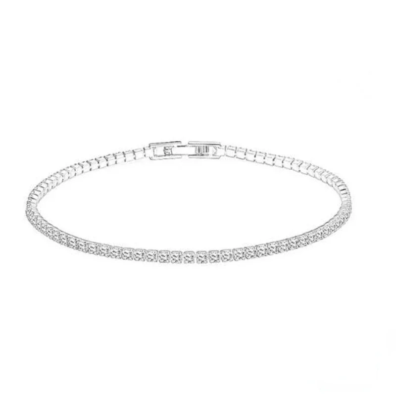 스털링 925 실버 주얼리 16cm ~ 19cm 테니스 팔찌 2mm 지르코니아 기념일 선물 정품 스털링 실버 팔찌