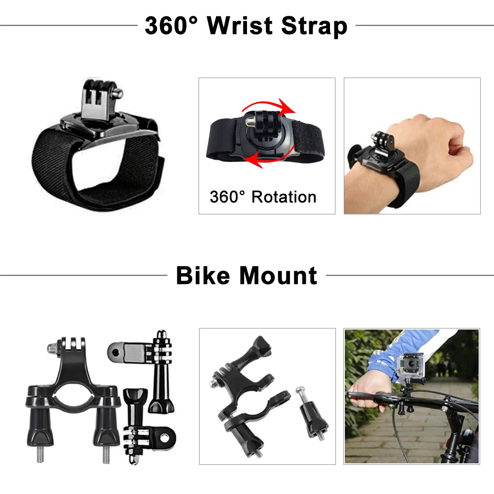 GoPro 액세서리 세트용 ORBMART Go Pro Hero 13 12 11 10 9 8 7 6 5 4 Sjcam 액션 카메라용 DJI Insta360용 블랙 마운트