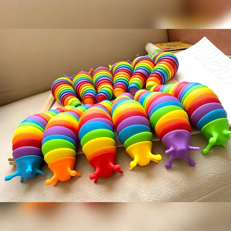 3D 슬러그 Fidget 장난감 다채로운 슬러그 달팽이 장난감 관절 유연한 모든 연령 구호 어린이를위한 안티 불안 감각 장난감
