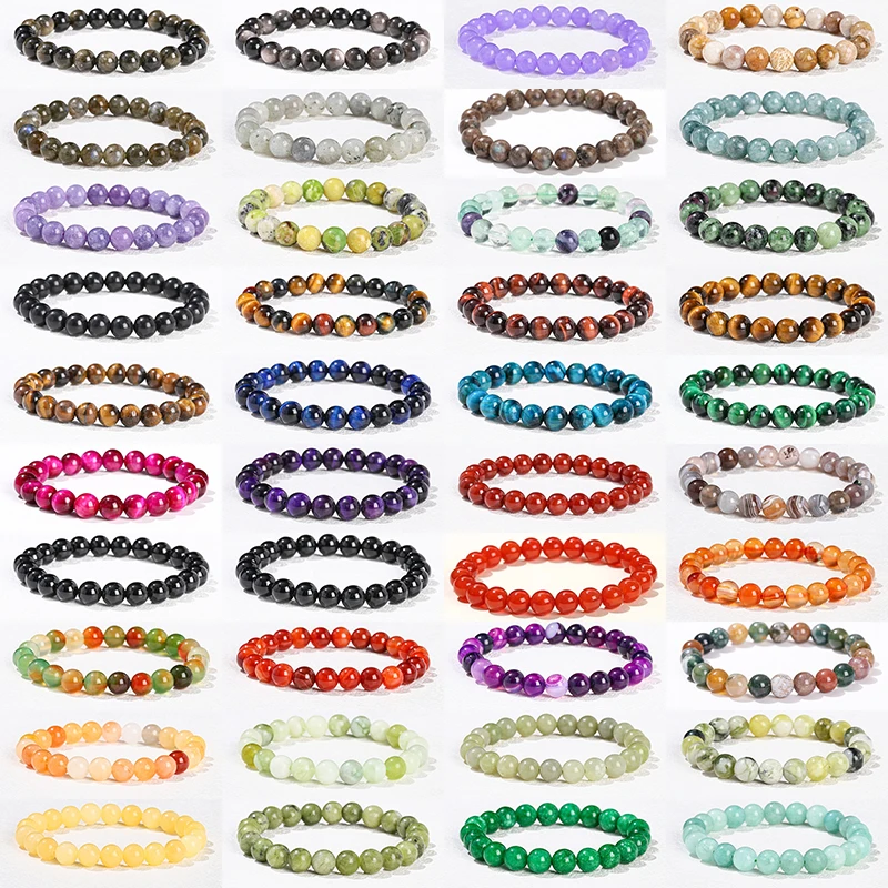 JD 6 8 10mm 천연석 페르시 팔찌 흑요석 형석 석영 재스퍼 치유 비즈 Bangles 여성 남성 스트레치 요가 쥬얼리