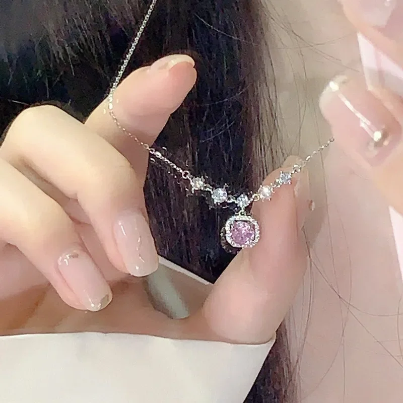 여성용 럭셔리 스퀘어 핑크 지르콘 펜던트 목걸이, 맞춤형 데일리 액세서리, 파티 쥬얼리, 생일 선물