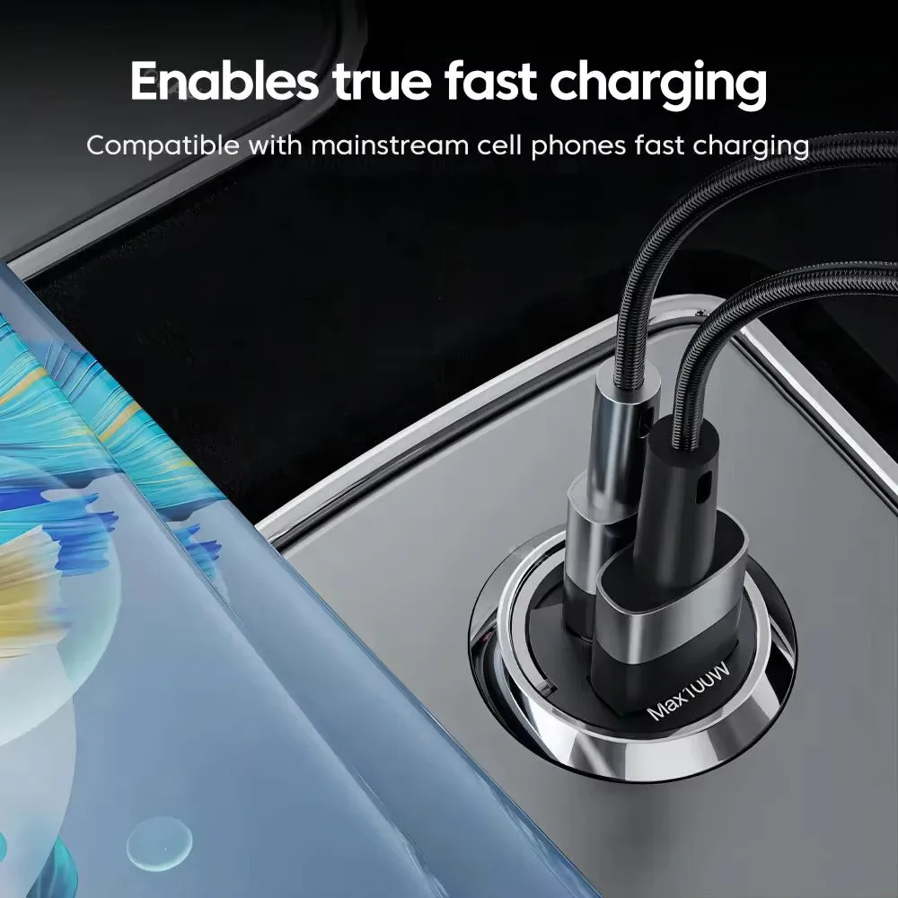 미니 100W PD QC 풀 링 빠른 충전 차량용 충전기 USB C 차량용 전화 충전기 어댑터 iPhone Xiaomi Samsung Huawei