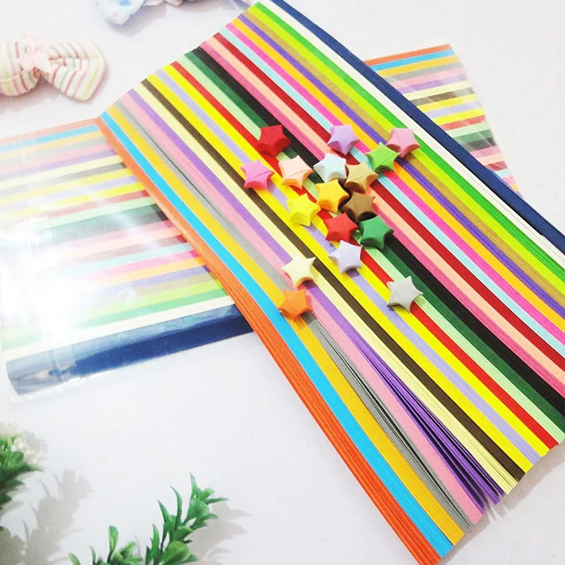 540 시트 종이 접기 별 종이 Strips27 색상 접는 종이 다채로운 양면 럭키 스타 종이 접기 DIY 핸드 아트 홈 장식 만들기