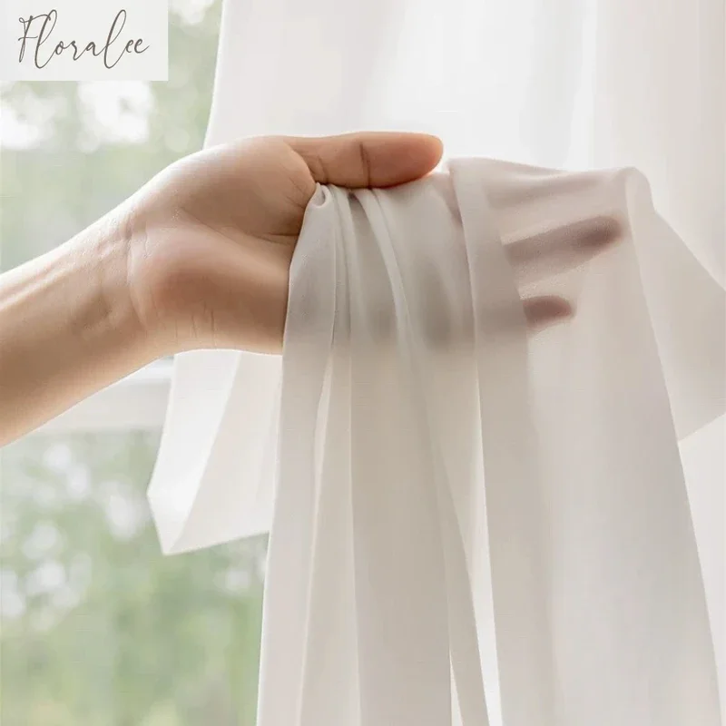 솔리드 화이트 Tulle 고품질 두꺼운 원사 럭셔리 쉬폰 쉬어 창 커튼 거실 침실 장식 Voile 불투명 커튼