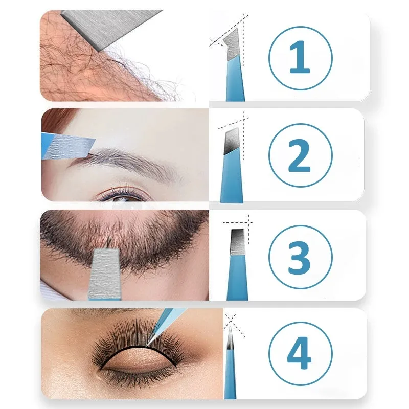 4Pcs 고품질 눈썹 족집게 다채로운 머리 아름다움 좋은 머리카락 풀러 스테인레스 스틸 기울어 진 눈썹 클립 제거 메이크업 도구