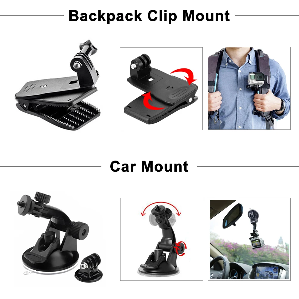 GoPro 액세서리 세트용 ORBMART Go Pro Hero 13 12 11 10 9 8 7 6 5 4 Sjcam 액션 카메라용 DJI Insta360용 블랙 마운트