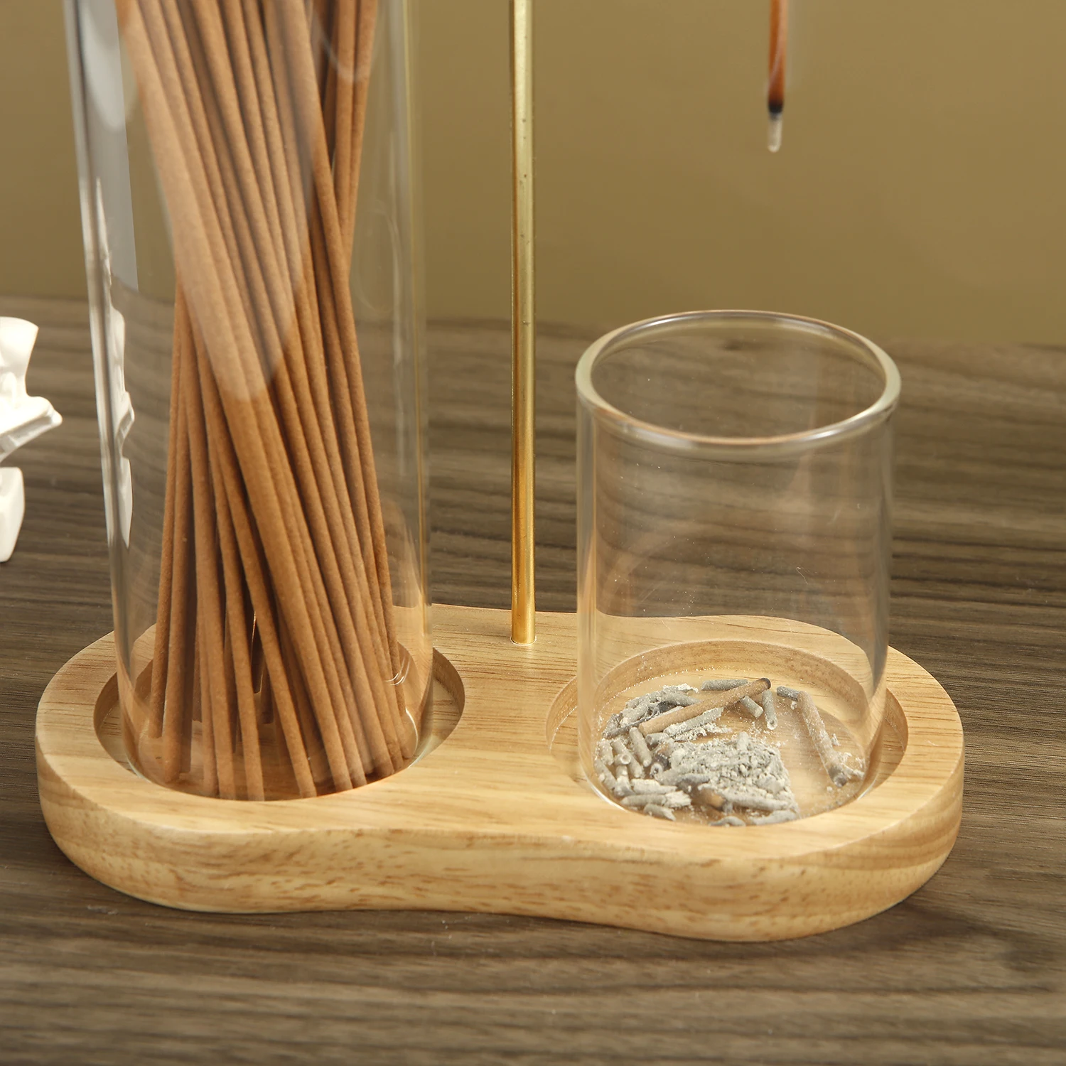 스틱 용 2 in 1 향 홀더 이동식 유리 재 포수 및 향 스틱 주최자가있는 Anti-Ash Flying Incense Burne