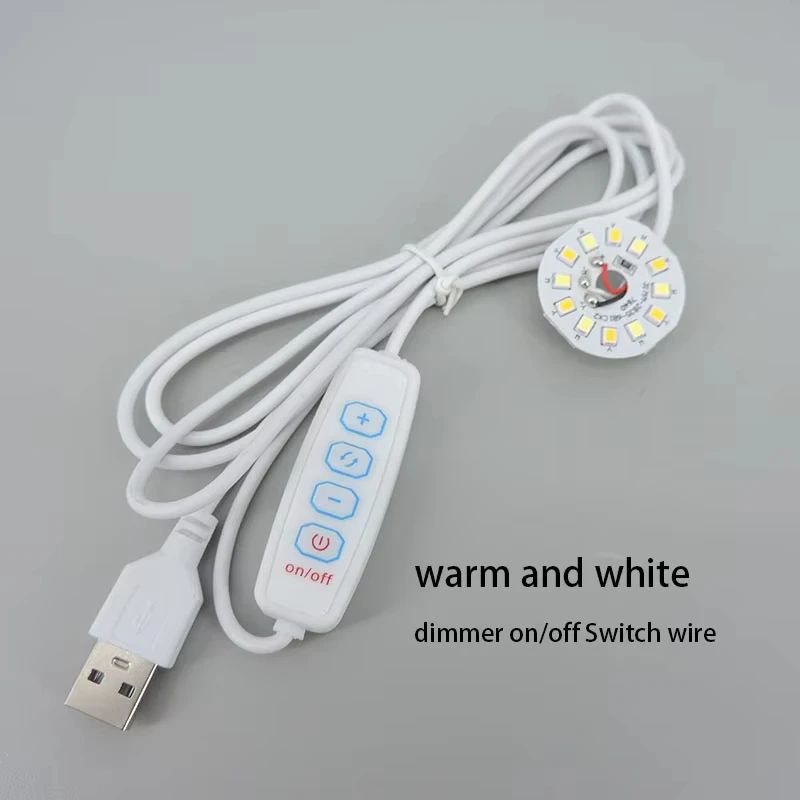 따뜻한 화이트 컬러 DC 5V 3W USB LED 조명 2835 칩 단일 조광기 독서 밤 책상 책 태블릿 독서 램프 스위치 전원 케이블