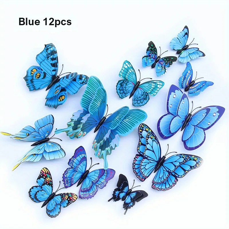 12pcs 3D 더블 레이어 나비 벽 스티커 거실 장식 웨딩 키즈 룸 장식 DIY 벽 아트 자석 스티커