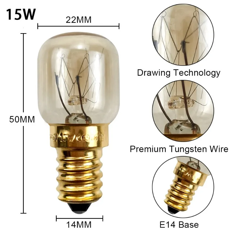 5pcs 220V E14 300 학위 고온 방지 전자 레인지 전구 쿠커 조명 전구 15W 25W 골드 실버