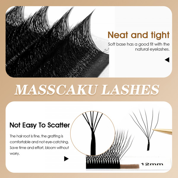 MASSCAKU Natural Look Matte Dark Black 4D 6D 10D W 스타일 속눈썹 모든 사이즈 프리미엄 벨벳 섬유 W 모양의 속눈썹 뷰티 살롱용