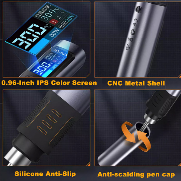 FNIRSI HS-02 납땜 인두 스마트 슬립 IPS 컬러 디스플레이 화면 100-450 ℃   납땜 재작업 스테이션 PD100W 휴대용 수리 도구