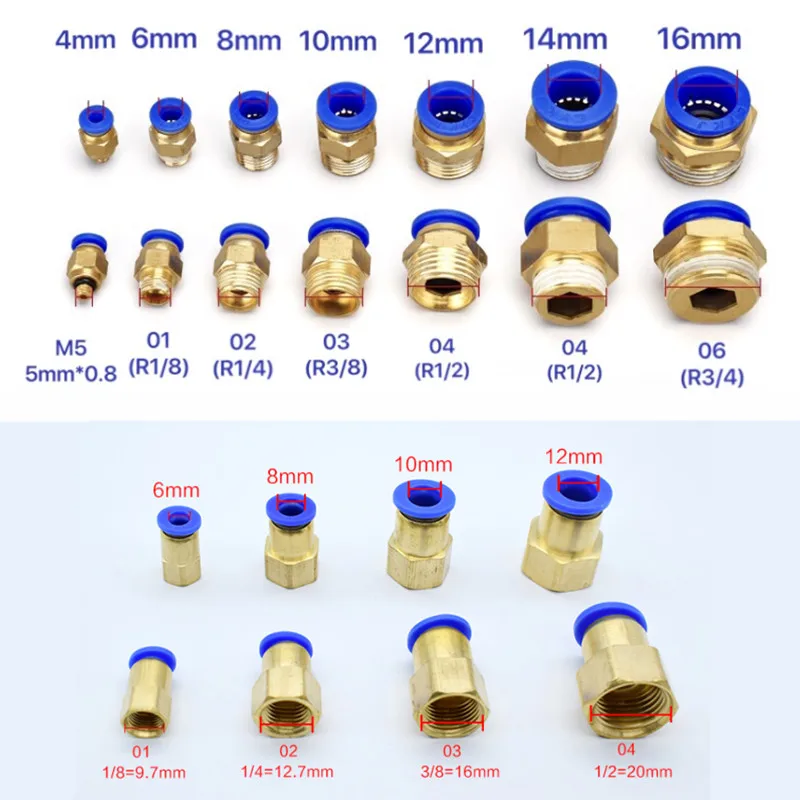 공압 공기 커넥터 피팅 PC/PCF/PL/PLF 4mm 6mm 8mm 나사 1/8 